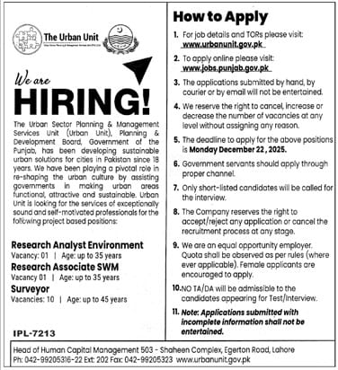 Urban Unit Jobs 2025 – Research Analyst, Research Associate & Surveyor Vacancies